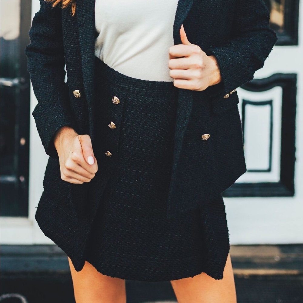 Lauren James Black Tweed Pleated Button Skirt - Picture 7 of 7